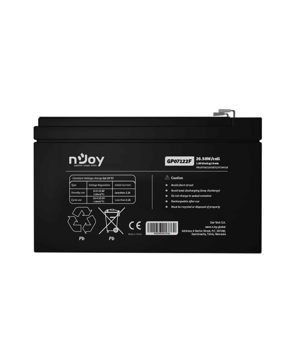 nJoy Batteria Ermetica al Piombo VRLA Ricaricabile 12 V 7 Ah - immagine 2