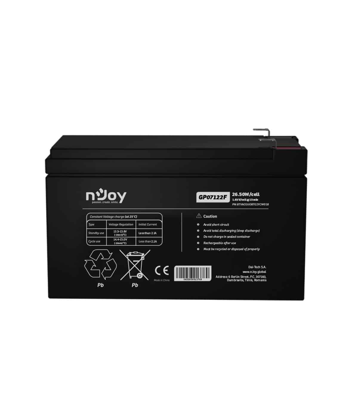 nJoy Batteria Ermetica al Piombo VRLA Ricaricabile 12 V 7 Ah - immagine 3