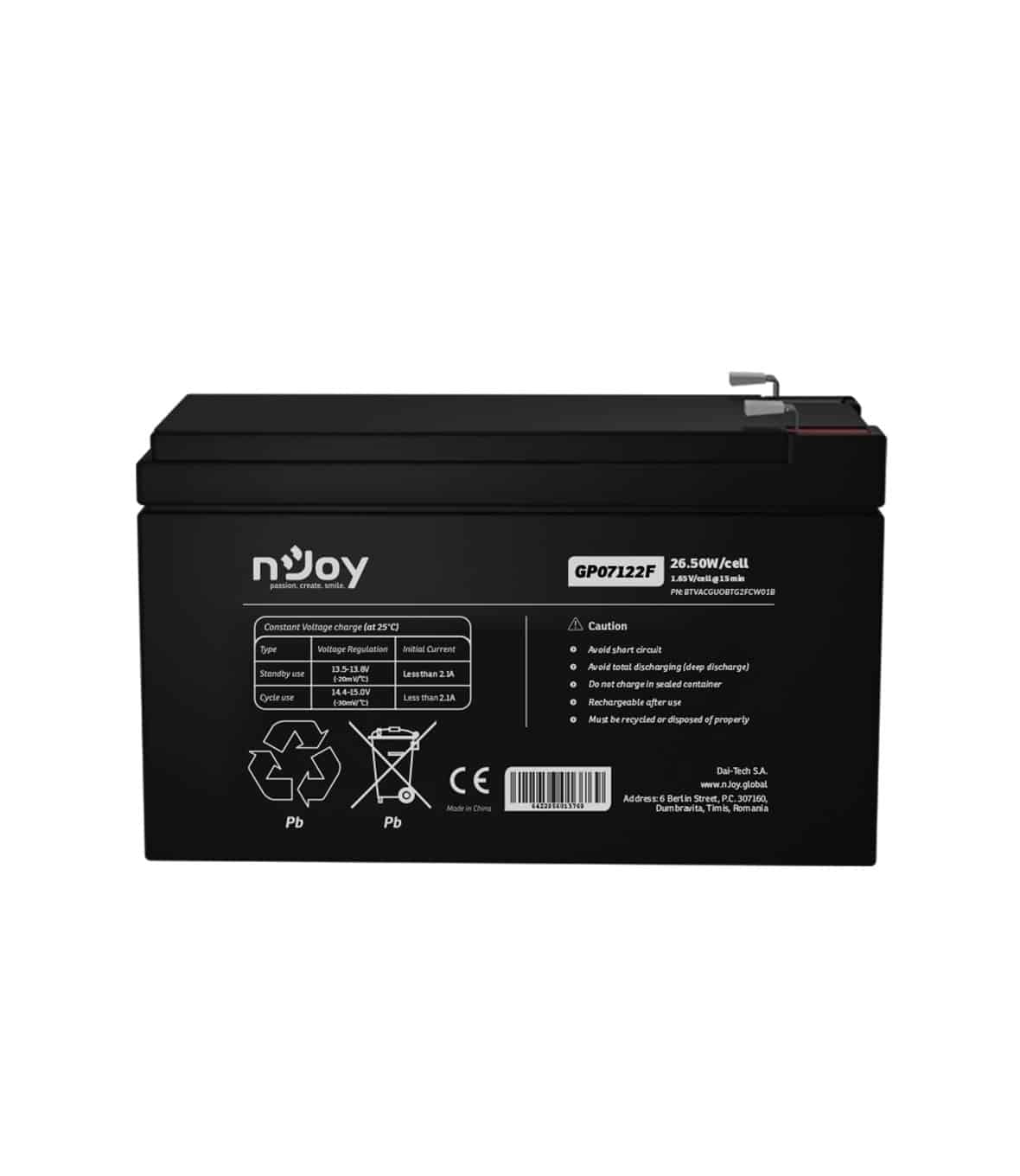 nJoy Batteria Ermetica al Piombo VRLA Ricaricabile 12 V 7 Ah - immagine 4
