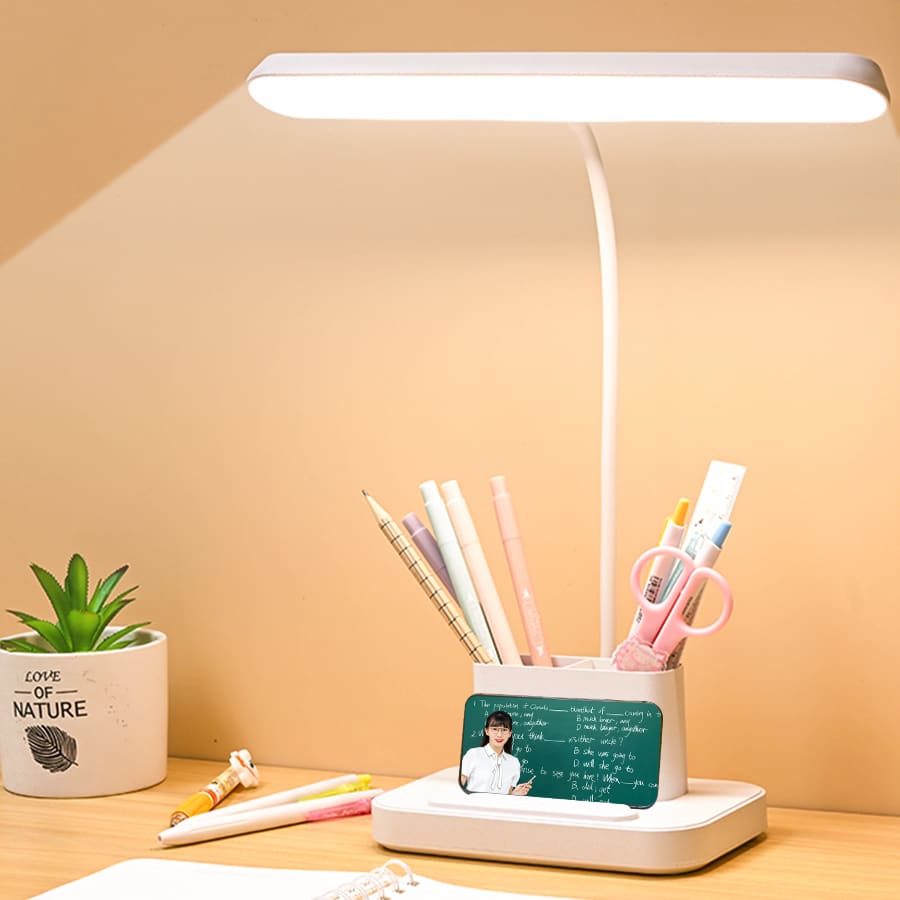 Lampada LED da Scrivania Flessibile con Portapenne & Porta Smartphone | Ricaricabile 1500mAh (30 LED)
