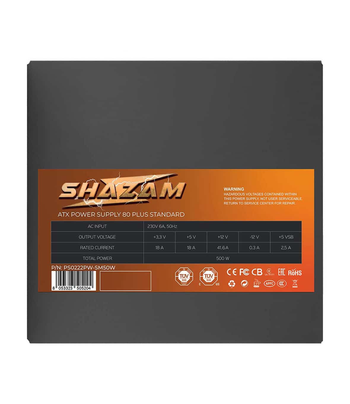 Noua Shazam 500W Alimentatore Atx 80+ White PFC Attivo Fan 120mm Tasto On/Off - immagine 5